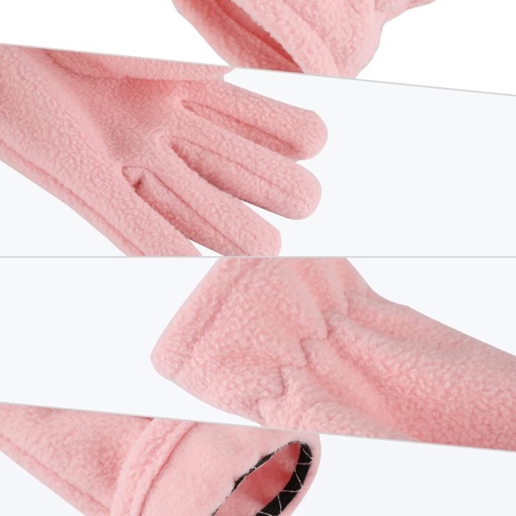 2 Pairs Kids Fleece Gloves Polar Full Finger Winter Warm Gloves Pink & off White - Picture 4 of 6